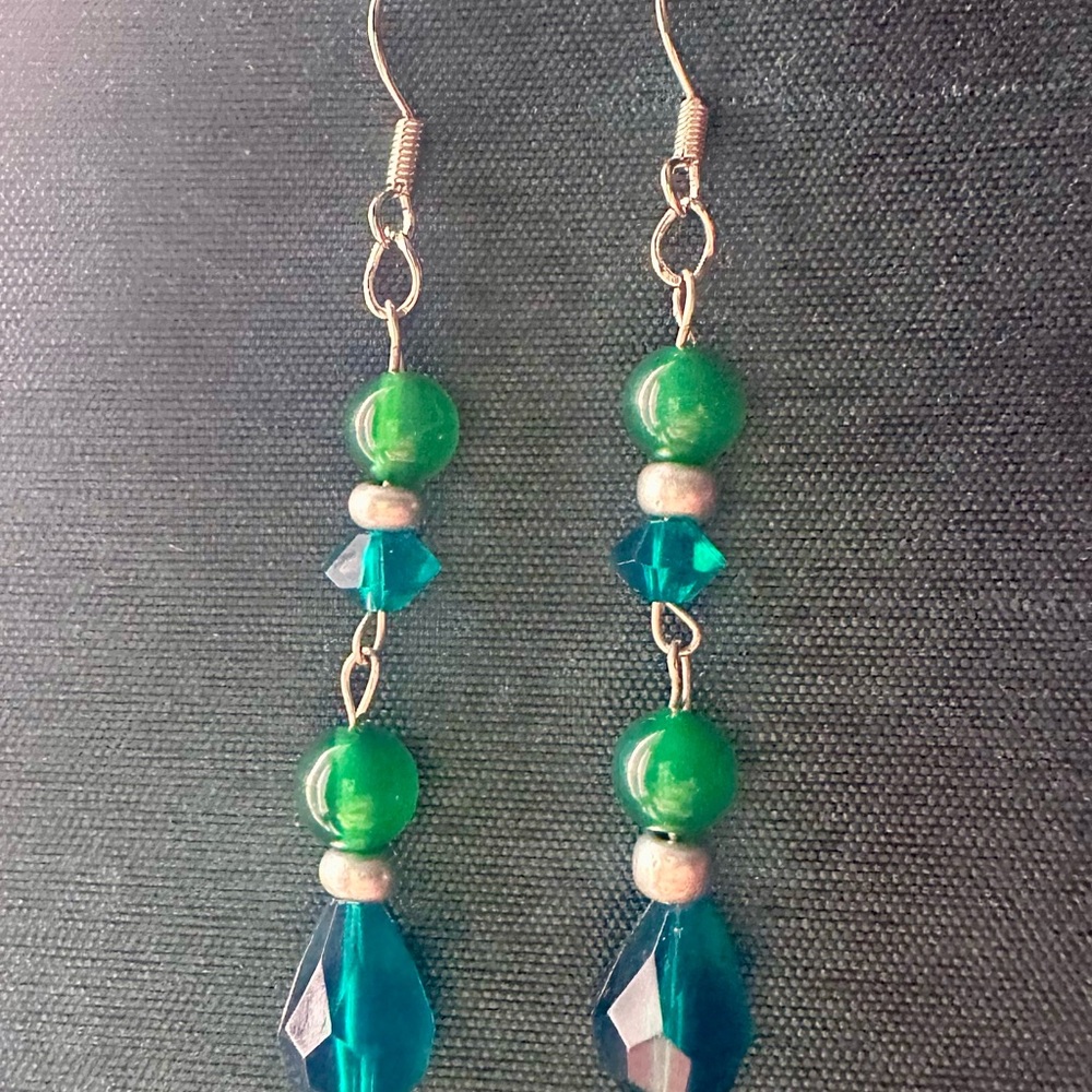Green and Blue Beaded Earrings